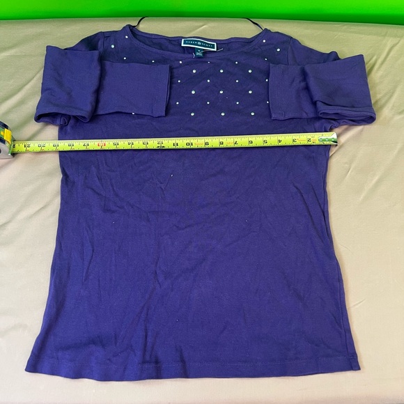 Karen Scott Purple Rhinestone Studded Long‎ Sleeve Cotton Top Size M - Picture 5 of 10